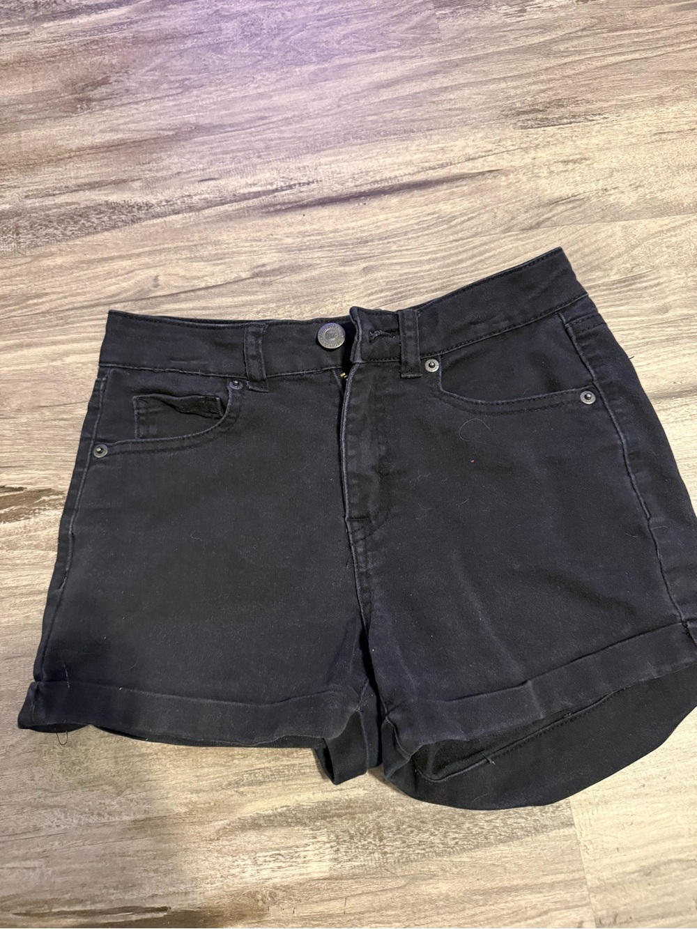 Aeropostale High Waisted Cuffed Denim Shorts Black Jean Shorts